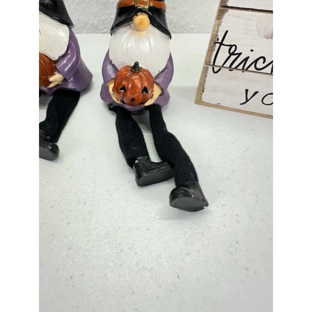 Halloween Gnome Decor Lot 6 Witch Gnomes Dangly Legs Pumpkins Skulls